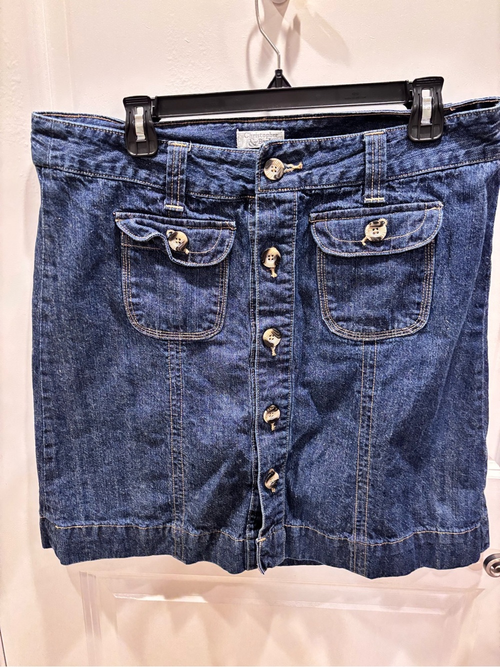Button-Front Dark Blue Denim Mini Skirt Size 12